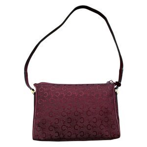 Celine  Vintage C Macadam Shoulder Bag Burgundy Canvas And Leather With COA